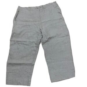 Banana Blue Women's Large Tan Linen Cropped Pants Elastic‎ Waist Pockets Casual